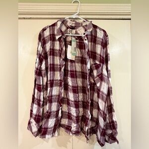 Cosmic Blue Love Hayley Button Down Top Burgundy Women’s XXL NWT